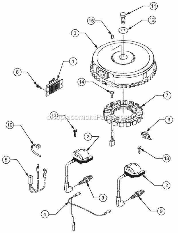 Engine Electrical/Ignition Diagram and Parts List for 1529 13A-261H100 Cub Cadet Lawn Tractor